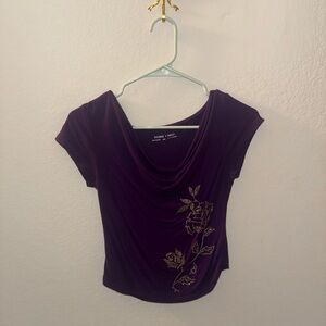 Urban Outfitters Purple Tee with Silver Floral Accent